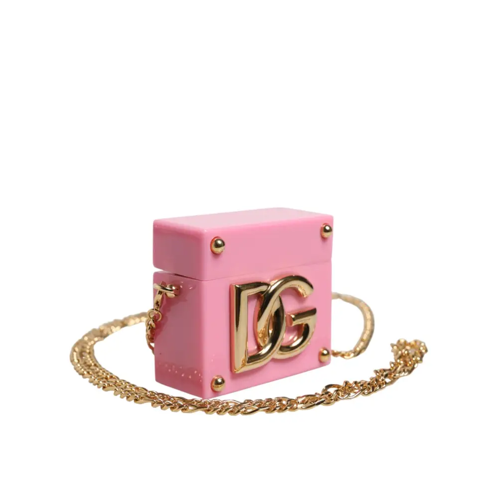 Dolce & Gabbana Pinke AirPods-Hülle mit DG-Logo-Plakette und Goldkette