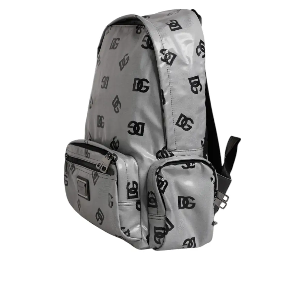 Dolce & Gabbana Polyester Grau Schwarz DG Logo Plaque Rucksack Tasche