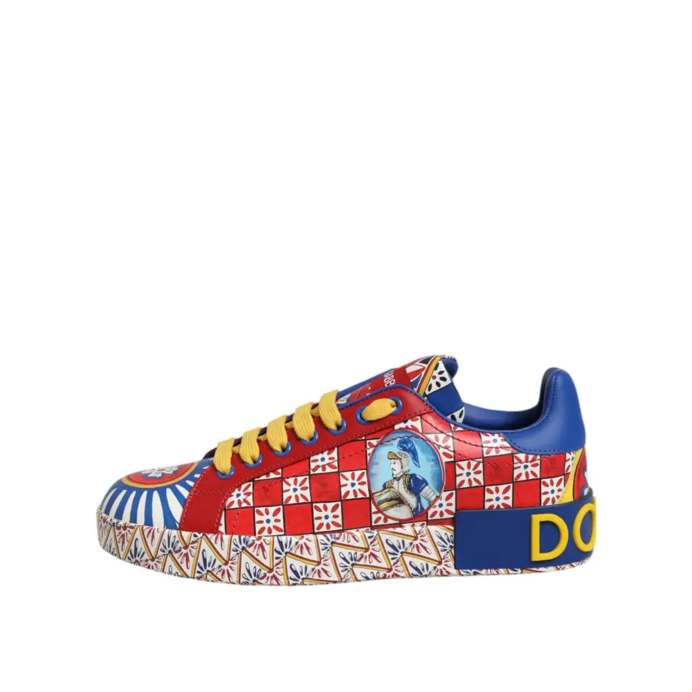 Dolce & Gabbana Portofino Carretto Bedruckte Leder Sneakers Schuhe - EU35.5/US5