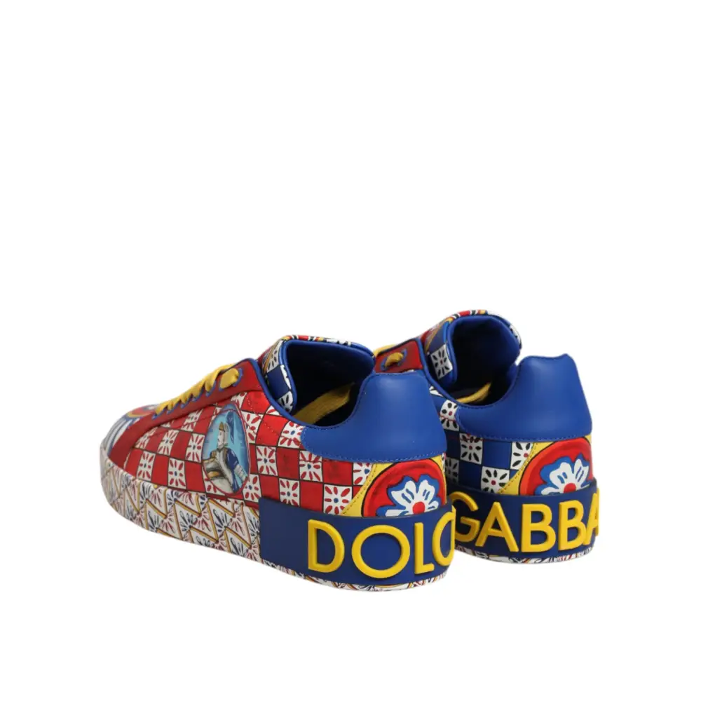 Dolce & Gabbana Portofino Carretto Bedruckte Leder Sneakers Schuhe - EU35.5/US5