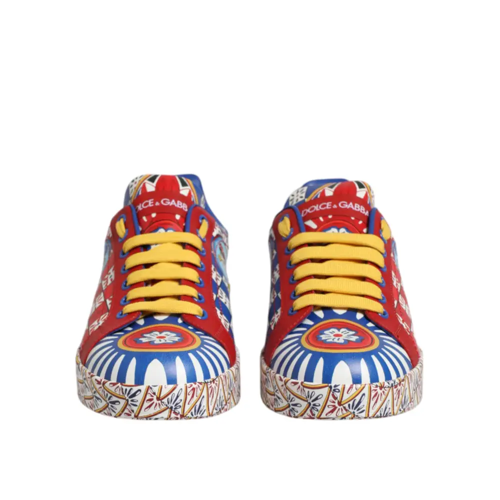 Dolce & Gabbana Portofino Carretto Bedruckte Leder Sneakers Schuhe - EU35.5/US5