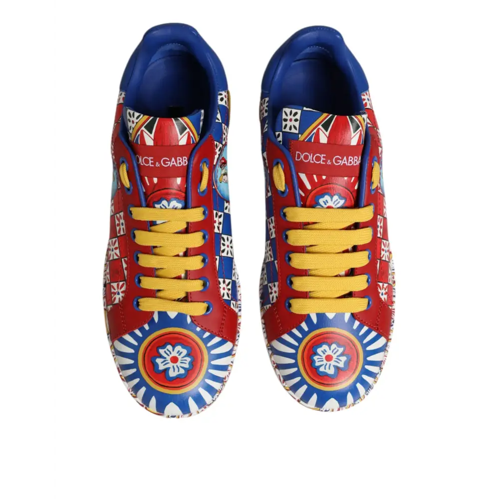 Dolce & Gabbana Portofino Carretto Bedruckte Leder Sneakers Schuhe - EU35.5/US5