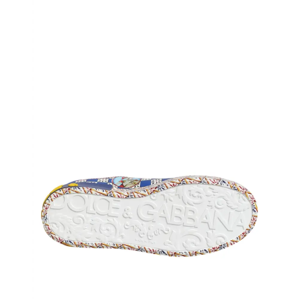 Dolce & Gabbana Portofino Carretto Bedruckte Leder Sneakers Schuhe - EU35.5/US5