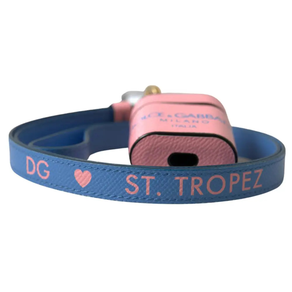 Dolce & Gabbana Rosa Blau Kalbsleder Logo Print Riemen Airpods Fall