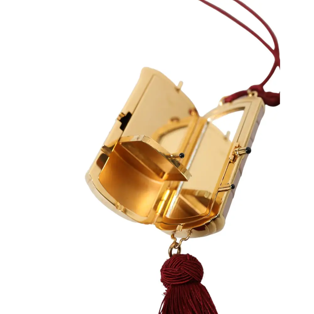 Dolce & Gabbana Rosa Exotisches Leder Mini-Spiegel Quaste Makeup Tasche