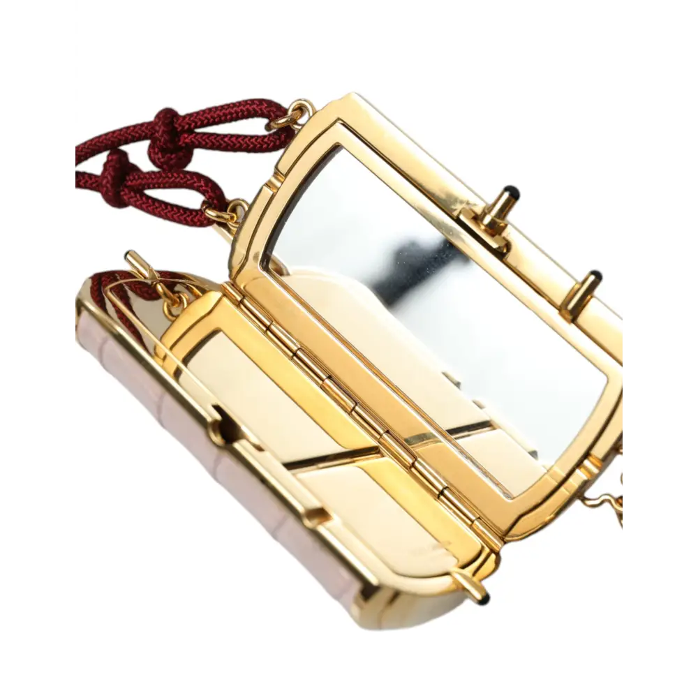 Dolce & Gabbana Rosa Exotisches Leder Mini-Spiegel Quaste Makeup Tasche