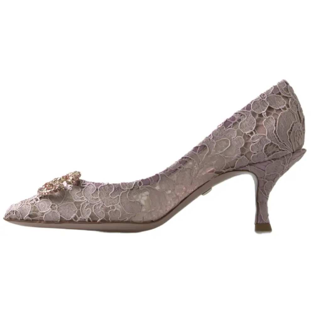 Dolce & Gabbana Rosa Floral Spitze DG Kristall Pumps Schuhe