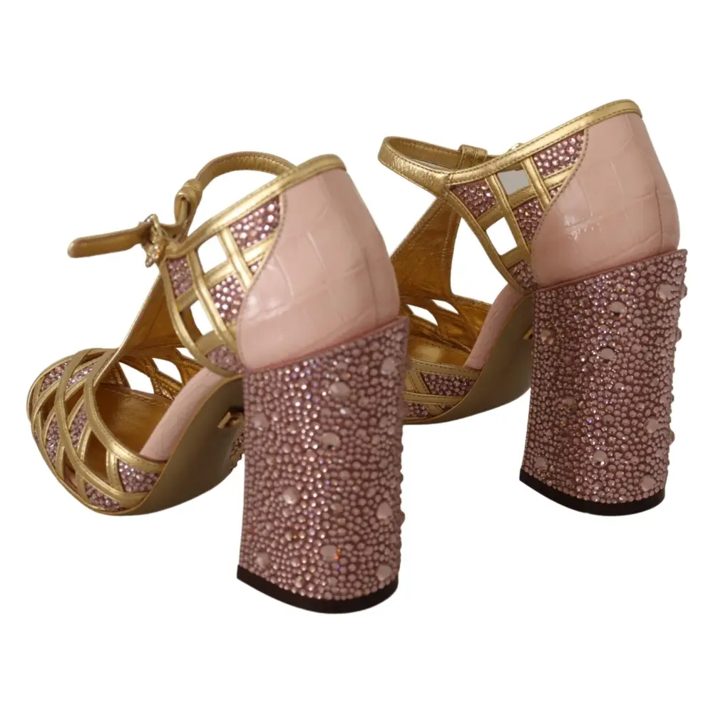 Dolce & Gabbana Rosa Gold Leder Kristall Pumps T-Riemen Schuhe