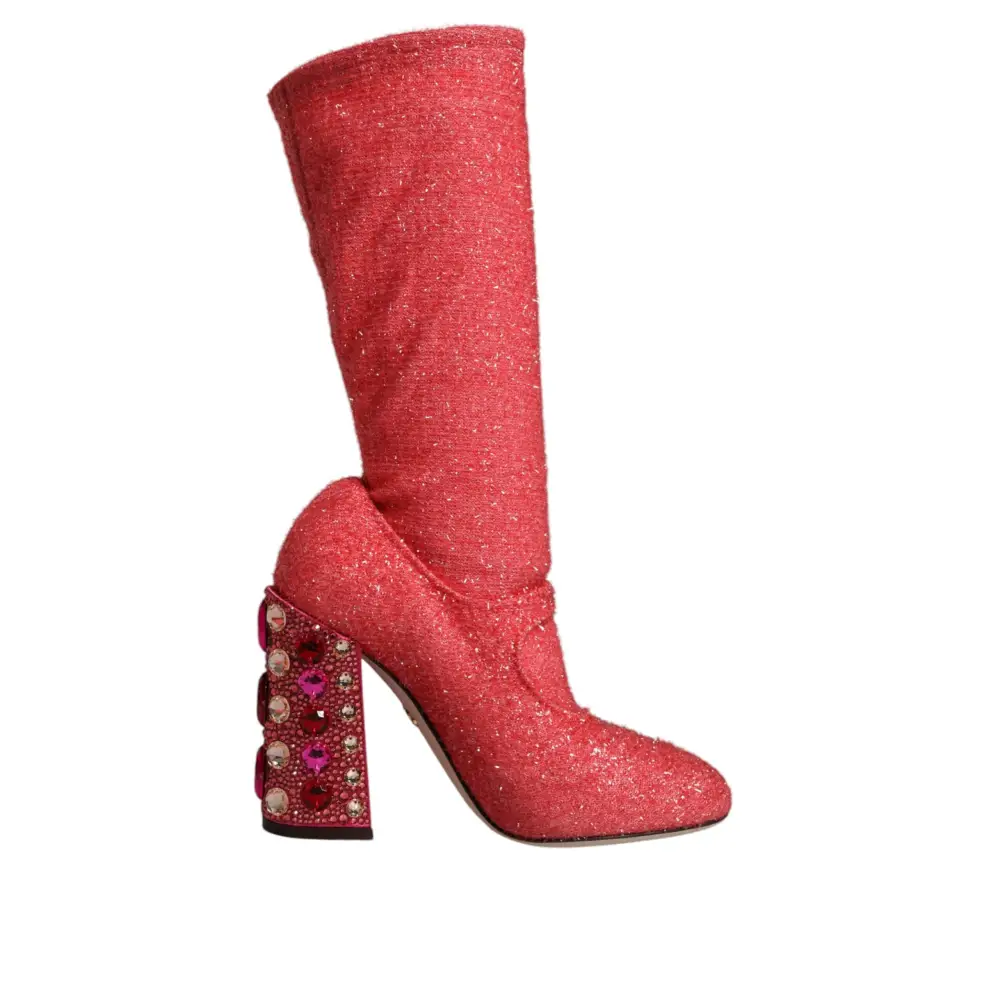 Dolce & Gabbana Rosa Kristall Lurex Fantasy Hohe Stiefel Schuhe - EU37/US7