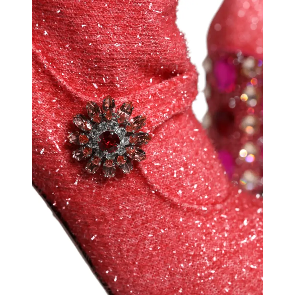 Dolce & Gabbana Rosa Kristall Lurex Fantasy Hohe Stiefel Schuhe - EU37/US7