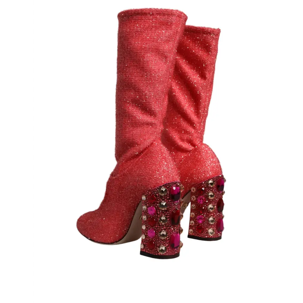 Dolce & Gabbana Rosa Kristall Lurex Fantasy Hohe Stiefel Schuhe - EU37/US7
