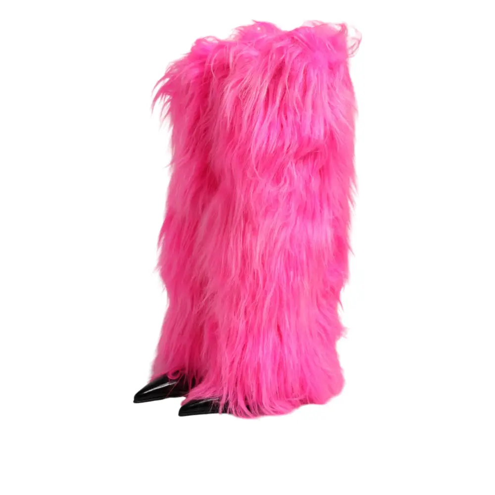 Dolce & Gabbana Rosa Kunstfell Leder High Heels Stiefel Schuhe - EU38/US7.5