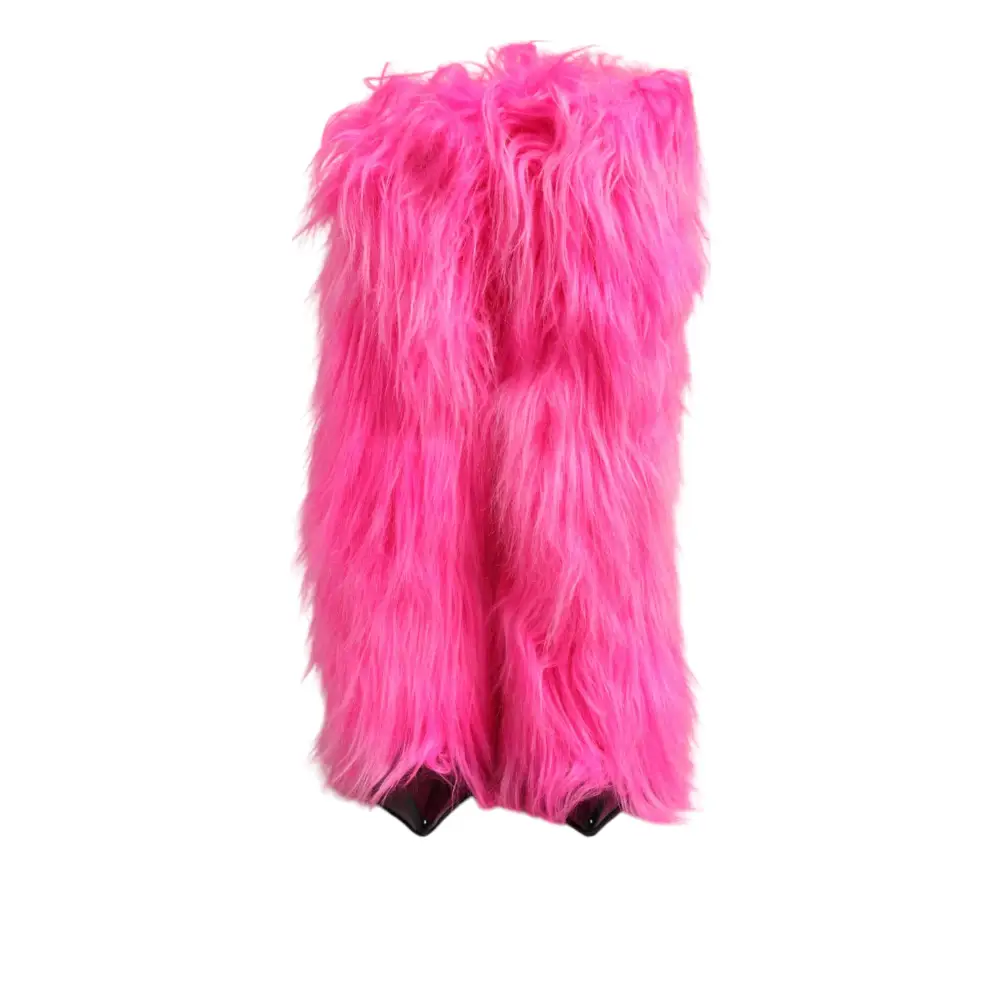 Dolce & Gabbana Rosa Kunstfell Leder High Heels Stiefel Schuhe - EU38/US7.5