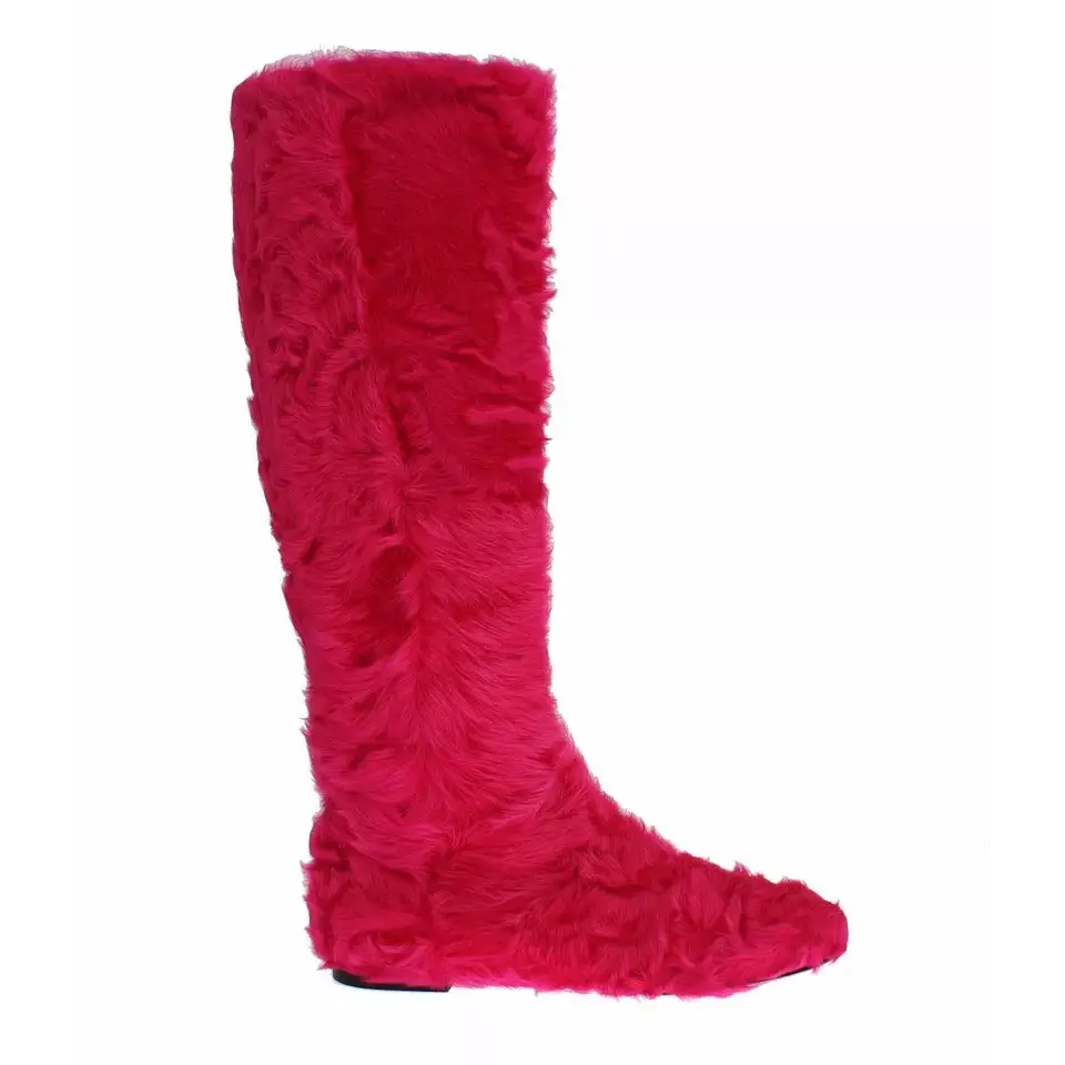 Dolce & Gabbana Rosa Lammfell Leder Flache Stiefel Schuhe - EU38/US7.5