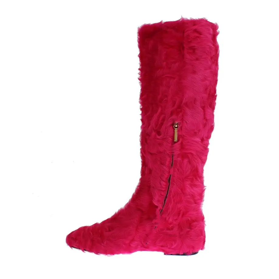 Dolce & Gabbana Rosa Lammfell-Lederstiefel flach - EU38/US7.5
