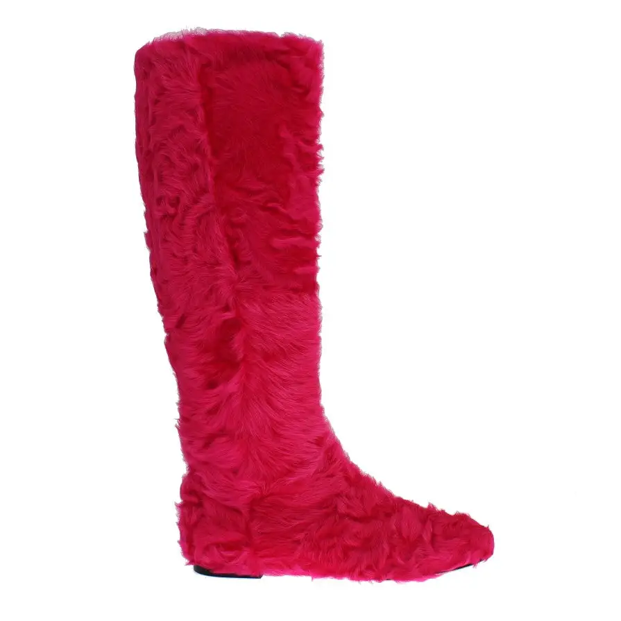 Dolce & Gabbana Rosa Lammfell-Lederstiefel flach - EU38/US7.5