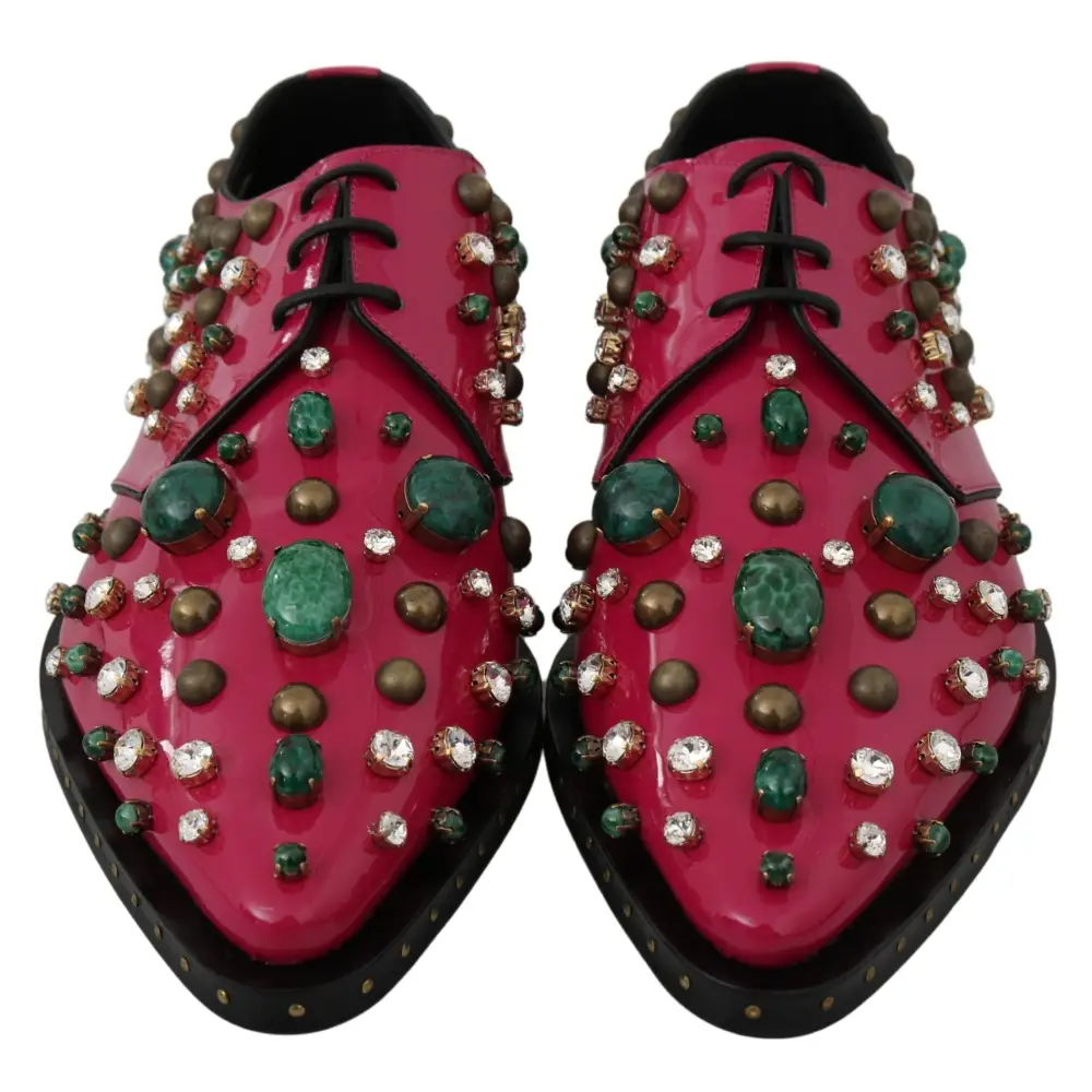 Dolce & Gabbana Rosa Leder Kristalle Kleid Broque Schuhe - EU41/US10.5