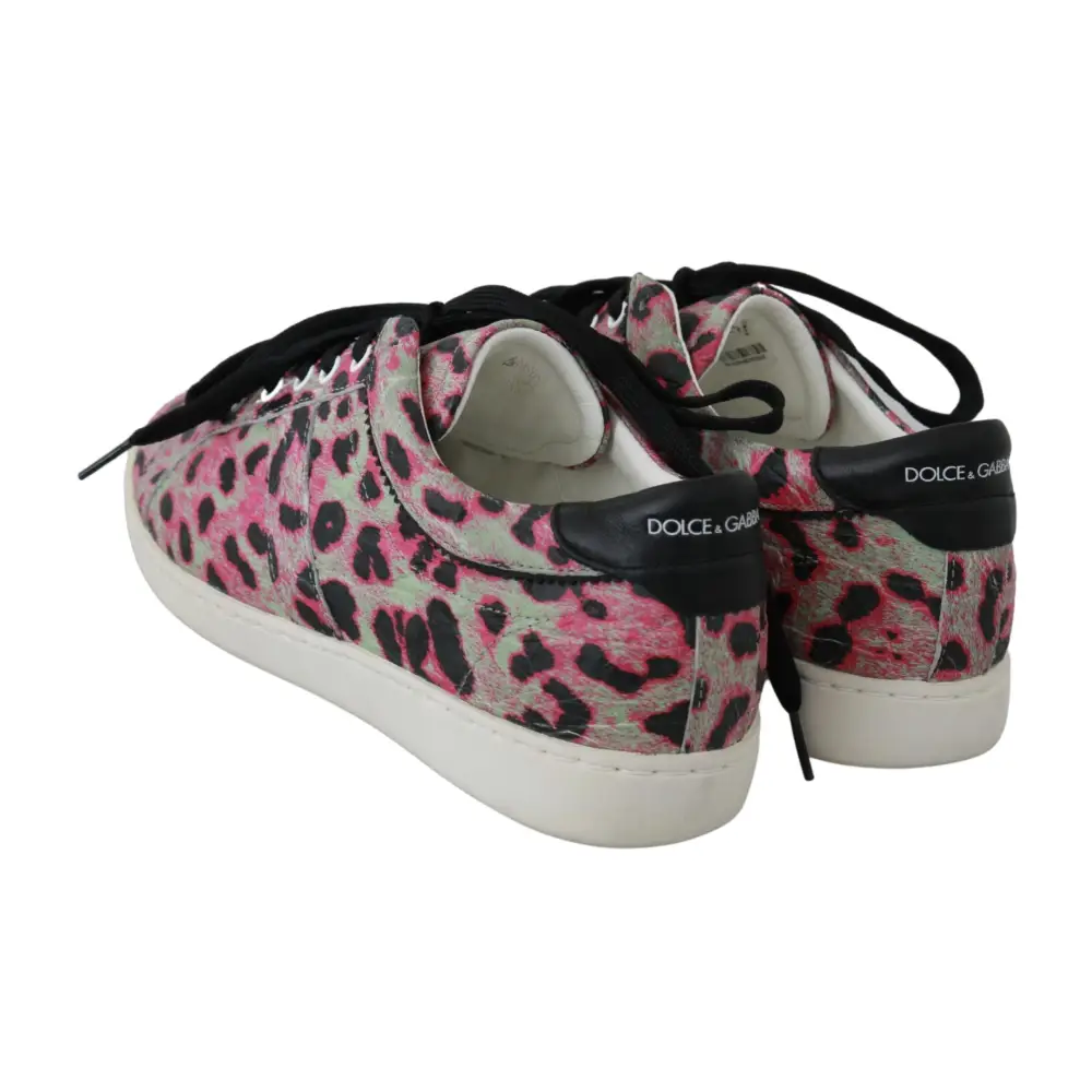 Dolce & Gabbana Rosa Leopard Print Training Leder Flache Turnschuhe - EU42/US9