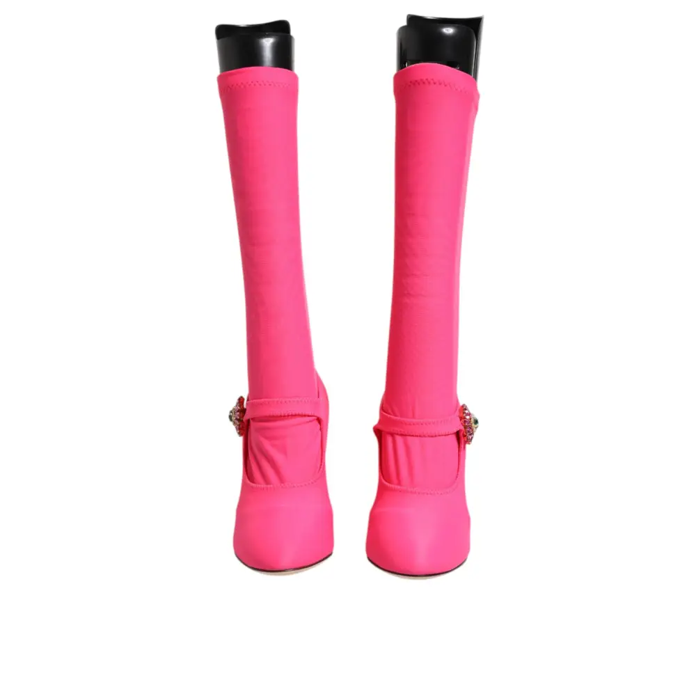 Dolce & Gabbana Rosa Nylon Kristall Vally Hohe Stiefel Schuhe - EU35.5/US5
