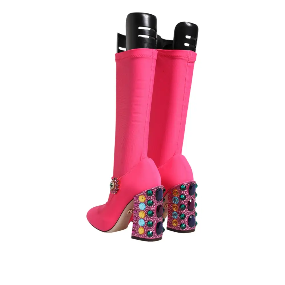 Dolce & Gabbana Rosa Nylon Kristall Vally Hohe Stiefel Schuhe - EU35.5/US5