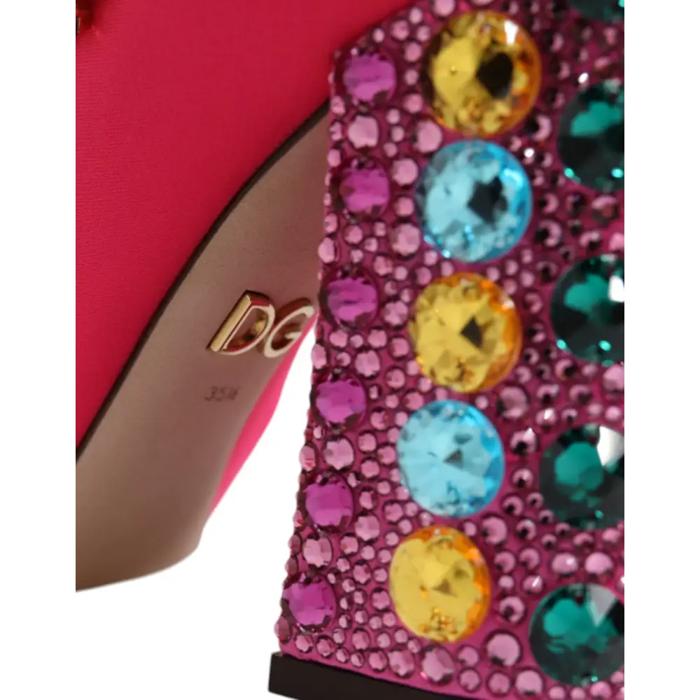 Dolce & Gabbana Rosa Nylon Kristall Vally Hohe Stiefel Schuhe - EU35.5/US5