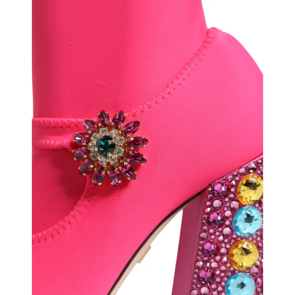 Dolce & Gabbana Rosa Nylon Kristall Vally Hohe Stiefel Schuhe - EU35.5/US5