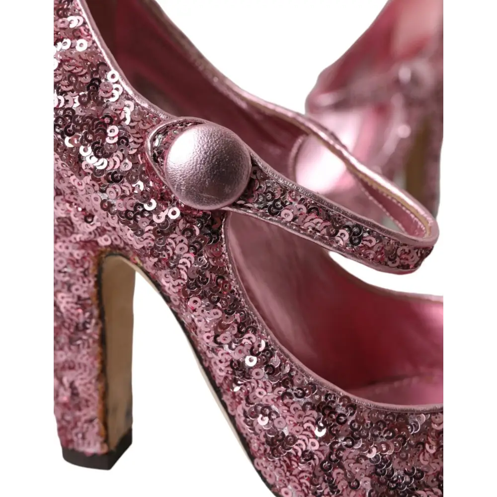 Dolce & Gabbana Rosa Pailletten Mary Jane Pumps High Heels Schuhe - EU39/US8.5