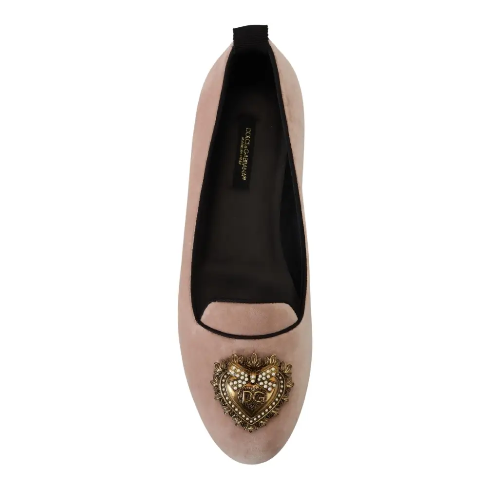 Dolce & Gabbana Rosa Samt Slip Ons Loafers Flats Schuhe
