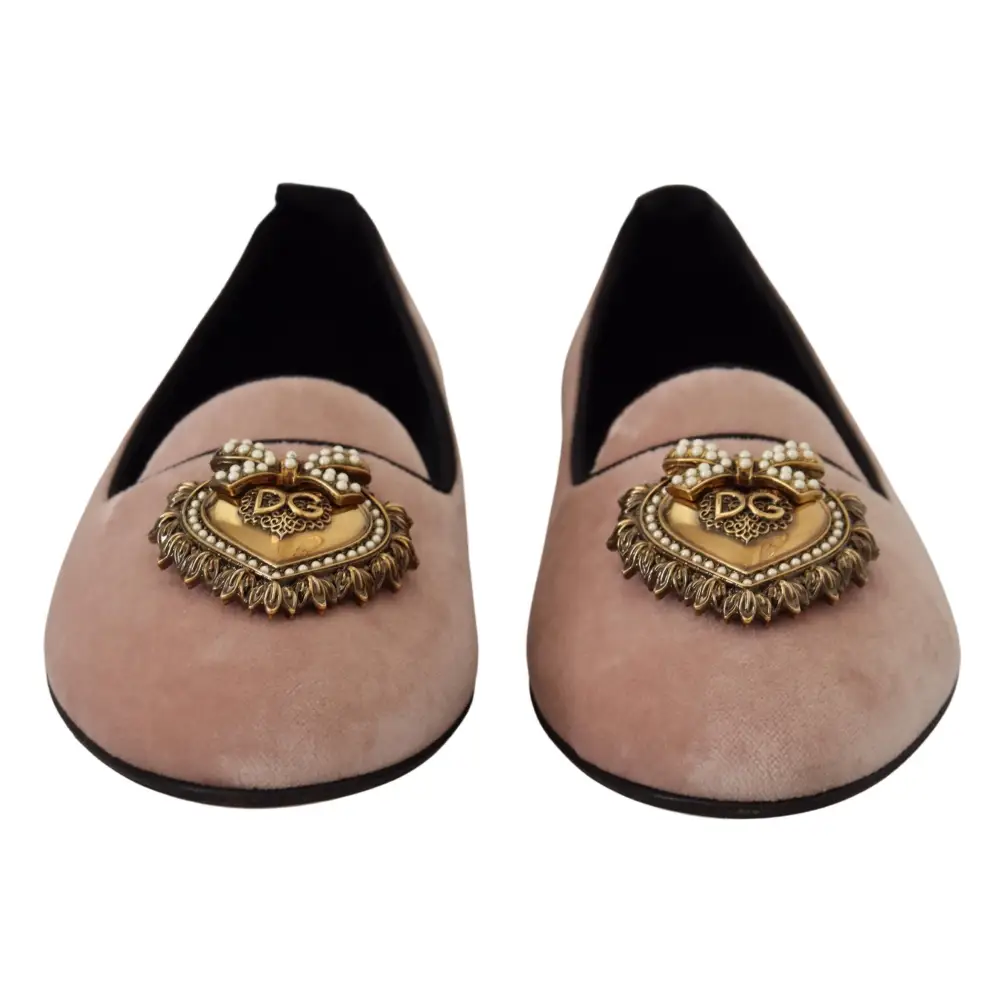 Dolce & Gabbana Rosa Samt Slip Ons Loafers Flats Schuhe