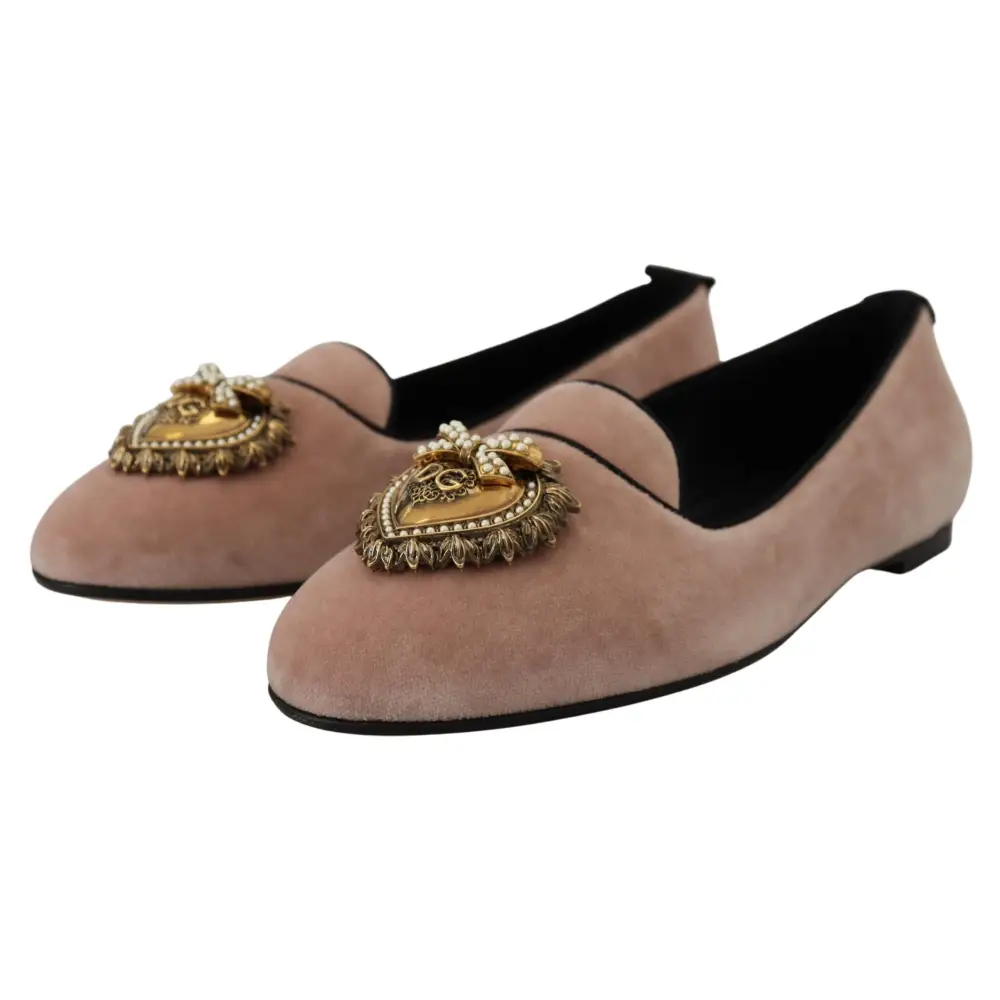 Dolce & Gabbana Rosa Samt Slip Ons Loafers Flats Schuhe