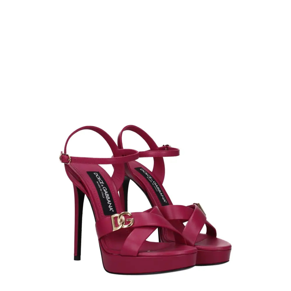 Dolce & Gabbana Rosa Sandalen mit Plateauabsatz aus Leder