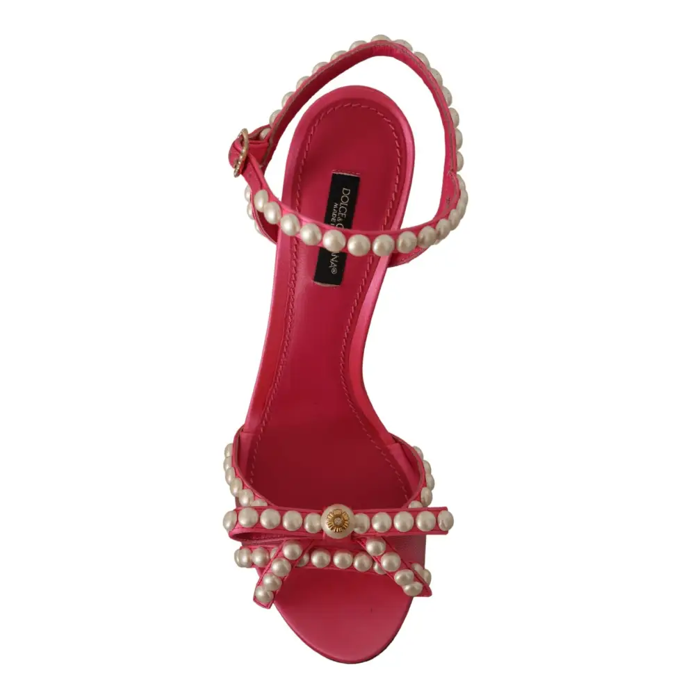 Dolce & Gabbana Rosa Satin Weiß Perle Kristalle Heels Schuhe - EU35/US4.5