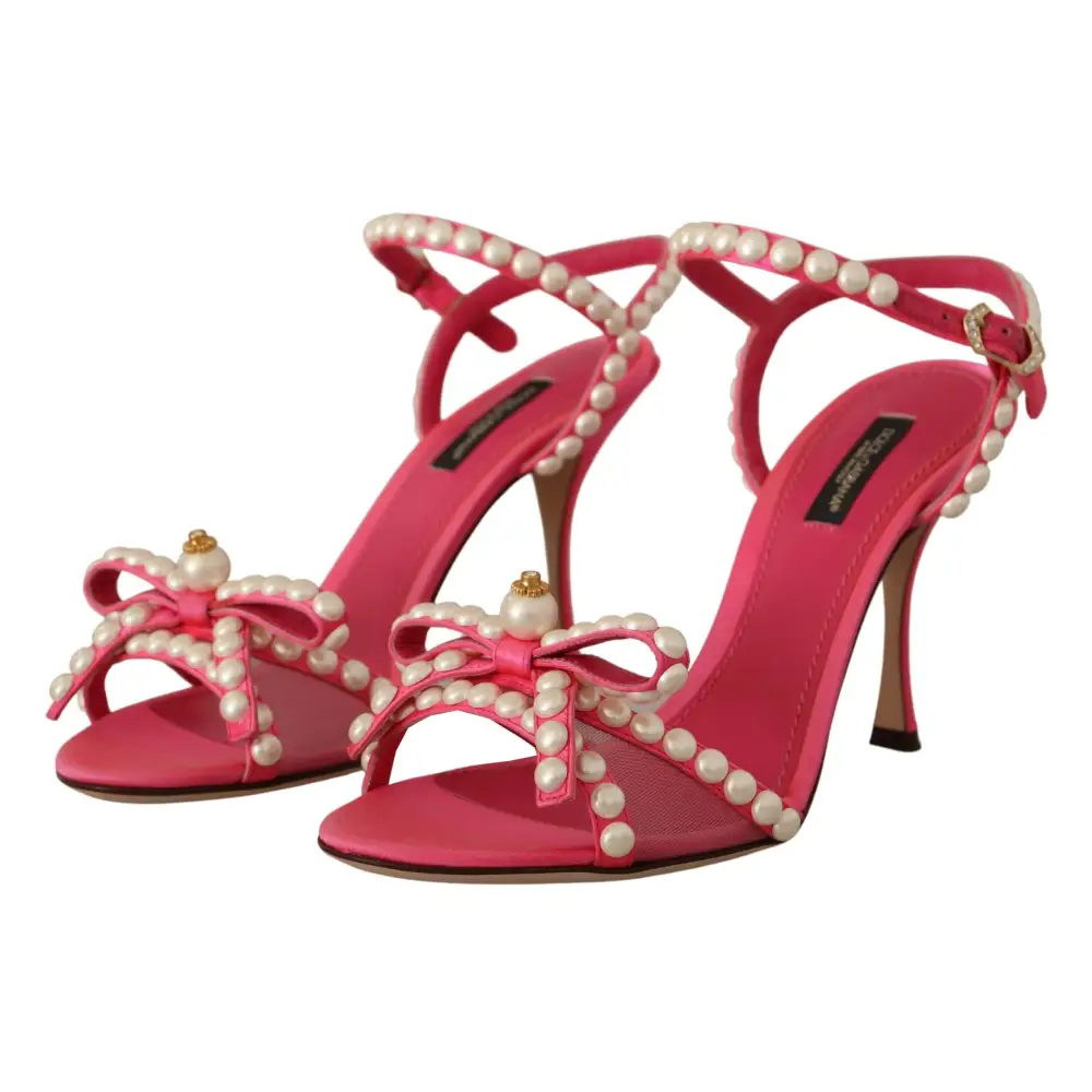 Dolce & Gabbana Rosa Satin Weiß Perle Kristalle Heels Schuhe - EU35/US4.5