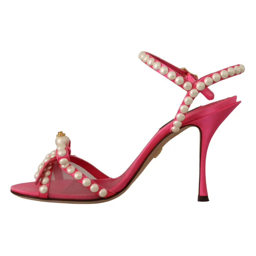 Dolce & Gabbana Rosa Satin Weiß Perle Kristalle Heels Schuhe - EU35/US4.5