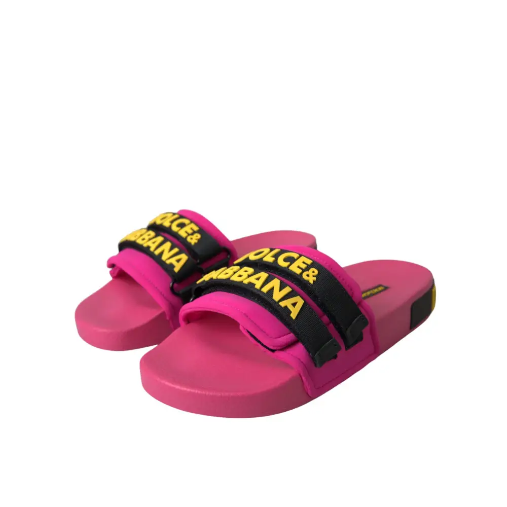 Dolce & Gabbana Rosa Schwarz Logo Beachwear Flats Sandalen Schuhe - EU36/US5.5