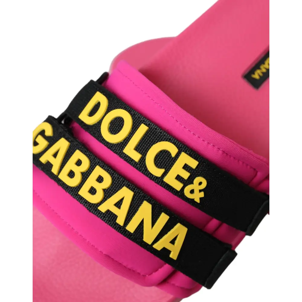 Dolce & Gabbana Rosa Schwarz Logo Beachwear Flats Sandalen Schuhe - EU36/US5.5
