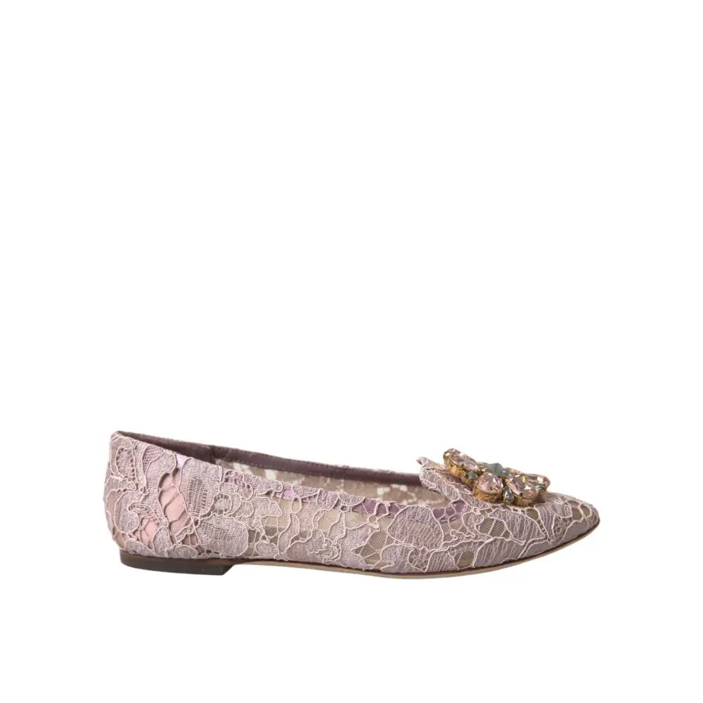 Dolce & Gabbana Rosa Spitze Kristall Ballett Flats Loafers Schuhe - EU35.5/US5