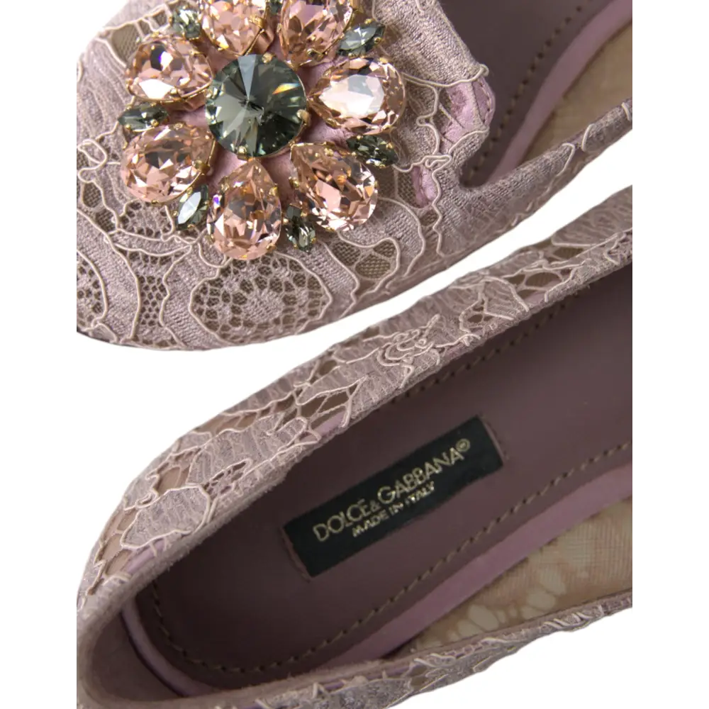 Dolce & Gabbana Rosa Spitze Kristall Ballett Flats Loafers Schuhe - EU35.5/US5