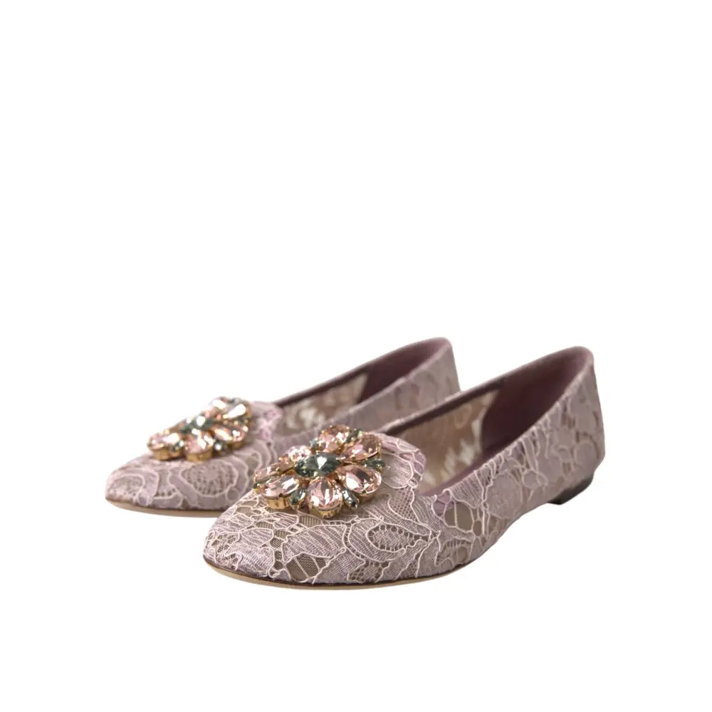Dolce & Gabbana Rosa Spitze Kristall Ballett Flats Loafers Schuhe - EU35.5/US5