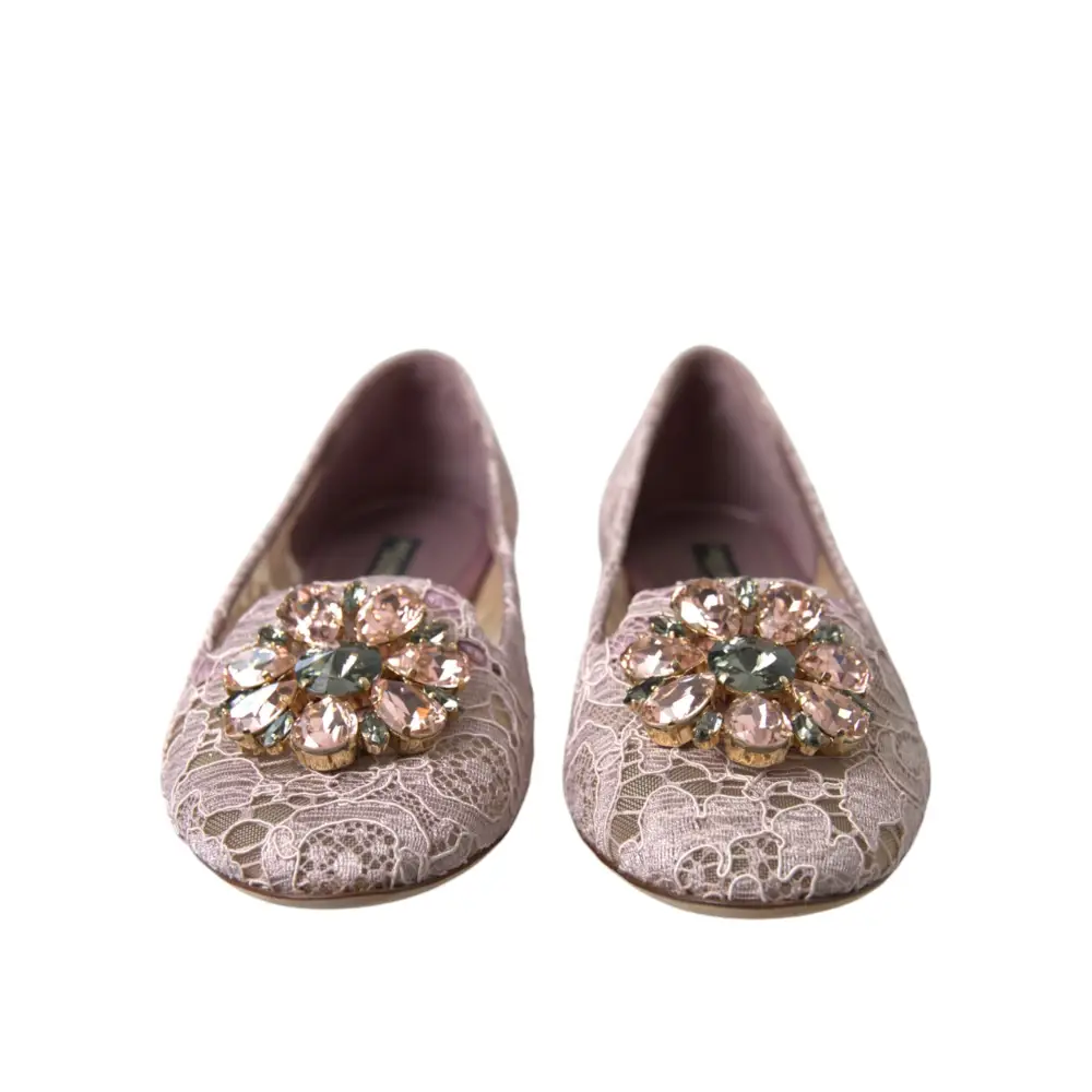 Dolce & Gabbana Rosa Spitze Kristall Ballett Flats Loafers Schuhe - EU35.5/US5