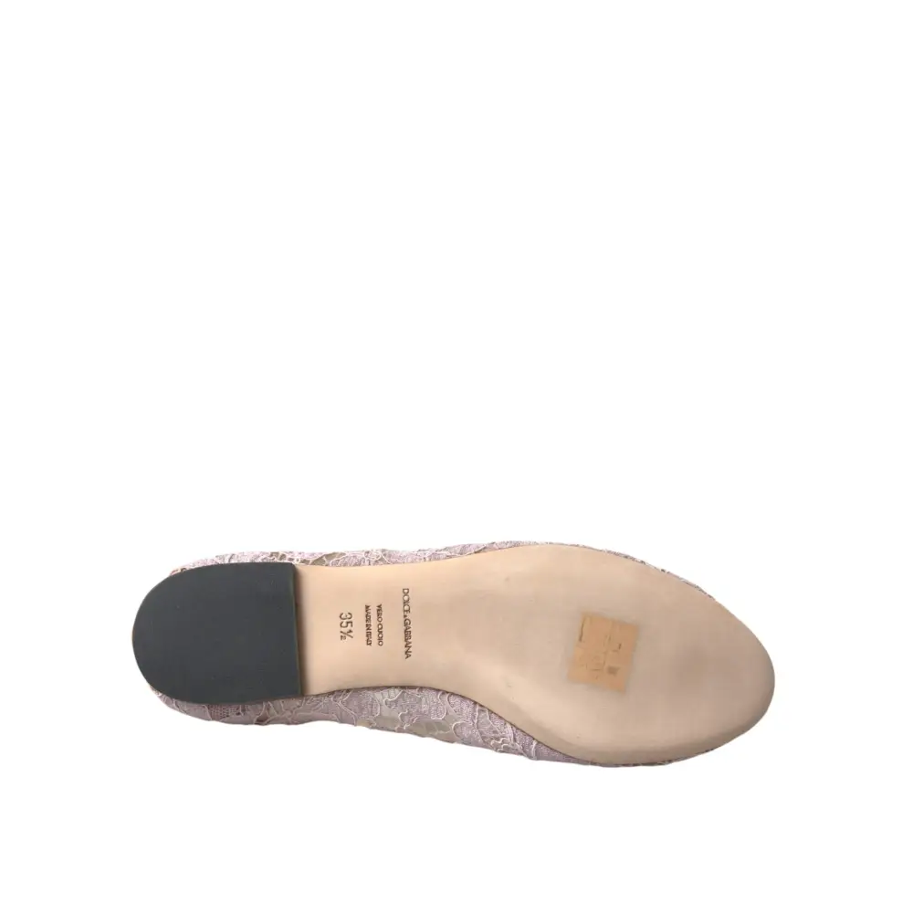 Dolce & Gabbana Rosa Spitze Kristall Ballett Flats Loafers Schuhe - EU35.5/US5