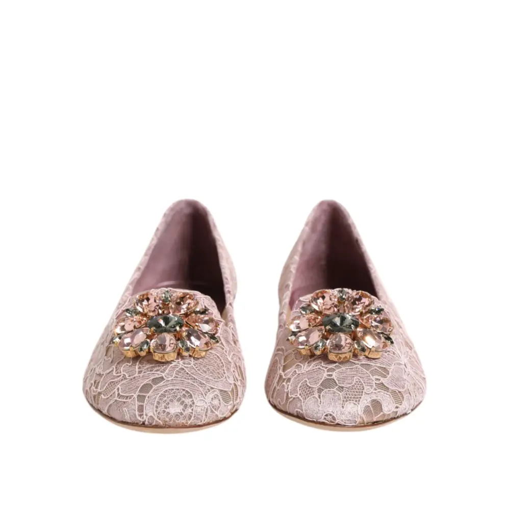 Dolce & Gabbana Rosa Taormina Spitze Kristalle Flats Schuhe - EU36.5/US6