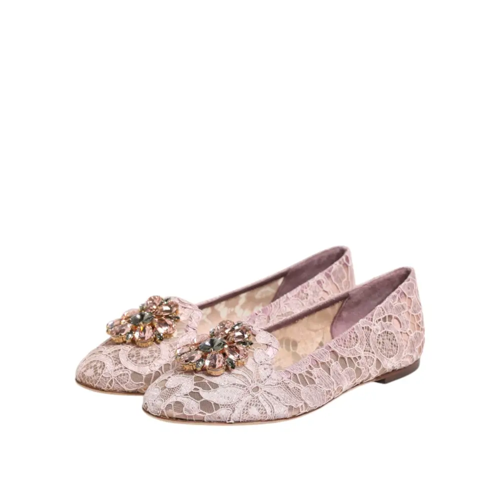Dolce & Gabbana Rosa Taormina Spitze Kristalle Flats Schuhe - EU36.5/US6
