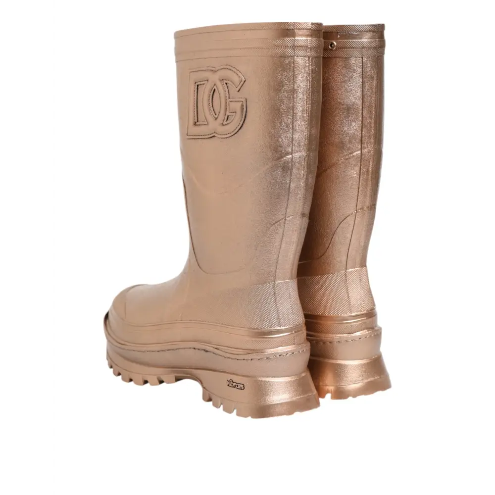 Dolce & Gabbana Rose Gold Gummi Pull On Regen Stiefel Schuhe - EU41/US10.5