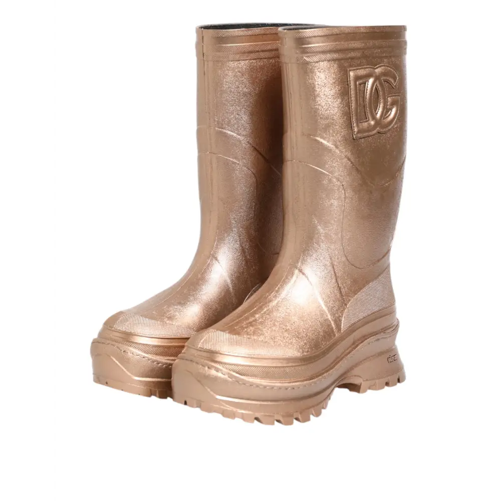 Dolce & Gabbana Rose Gold Gummi Pull On Regen Stiefel Schuhe - EU41/US10.5