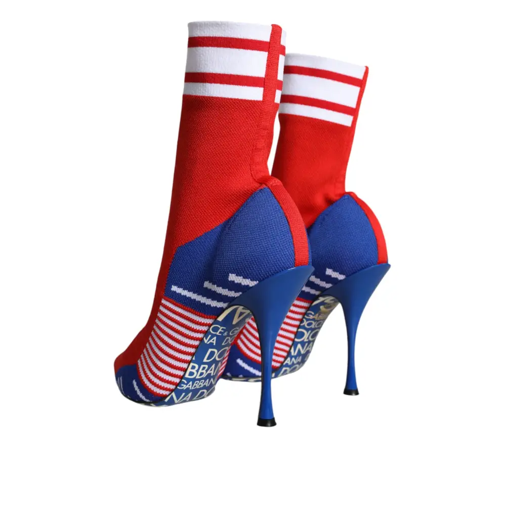 Dolce & Gabbana Rot Blau Stretch Socke Stil Ankle Stiefel Logo Schuhe - EU38/US7.5