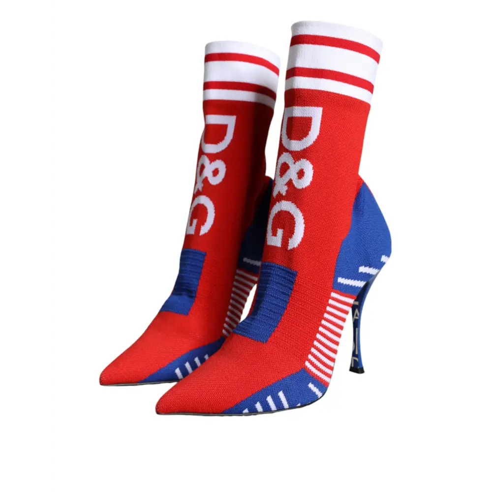 Dolce & Gabbana Rot Blau Stretch Socke Stil Ankle Stiefel Logo Schuhe - EU38/US7.5
