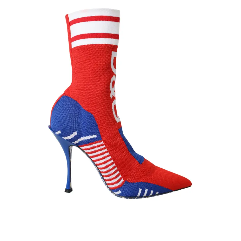 Dolce & Gabbana Rot Blau Stretch Socke Stil Ankle Stiefel Logo Schuhe - EU36.5/US6