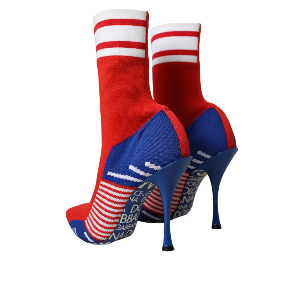 Dolce & Gabbana Rot Blau Stretch Socke Stil kurze Stiefel Logo Schuhe - EU37/US6.5