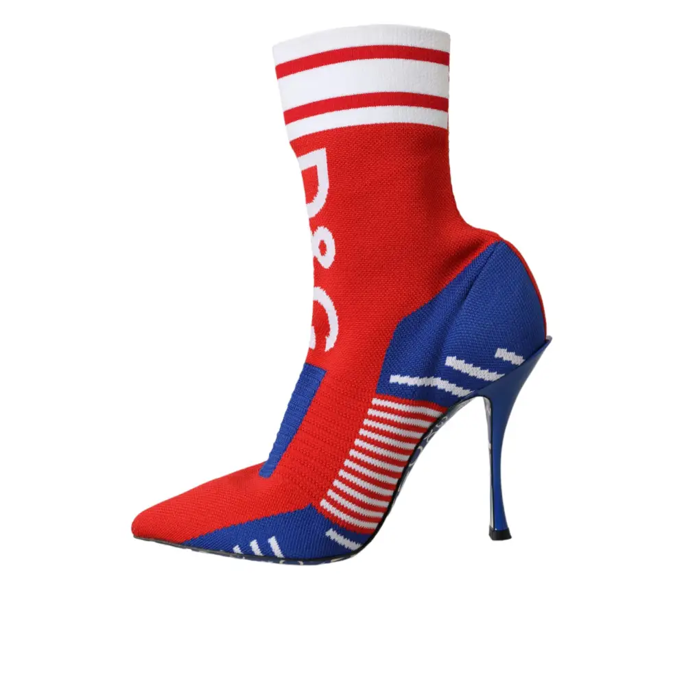 Dolce & Gabbana Rot Blau Stretch Socke Stil kurze Stiefel Logo Schuhe - EU37/US6.5